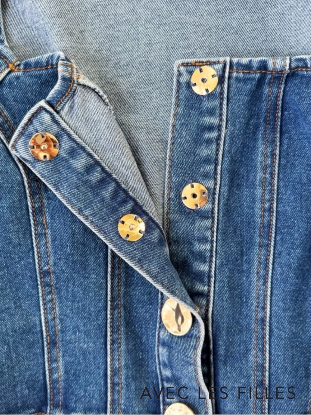 Avec Les Filles **NWT** Denim Puff Sleeve Square Neck Cropped Blue Jean Jacket - Picture 7 of 11